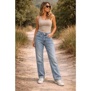 Seven7 Women's Blue Denim Jeans Size 10 Skinny Gold Splatter Stretch 28" Inseam